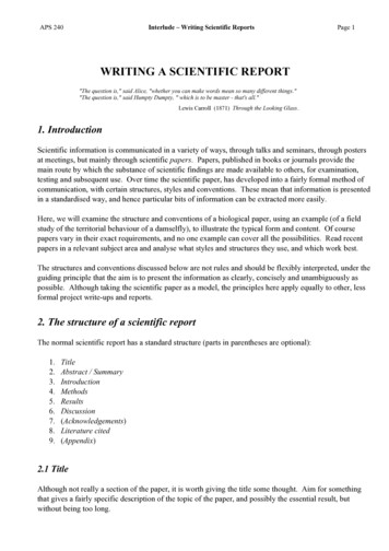 WRITING A SCIENTIFIC REPORT - University Of Sheffield
