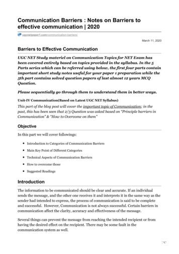 Communication Barriers : Notes On Barriers To Effective .