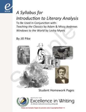 A Syllabus For Introduction To Literary Analysis