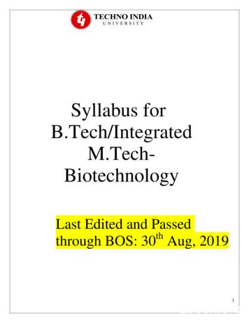 Syllabus For B.Tech/Integrated M.Tech- Biotechnology