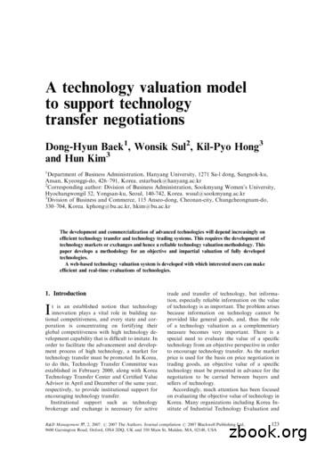 A Technology Valuation Model To Support Technology Transfer Negotiations