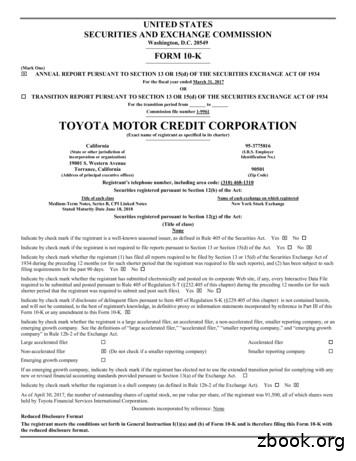 TOYOTA MOTOR CREDIT CORPORATION - Toyota Financial