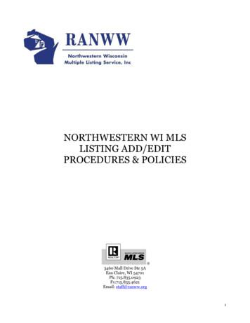 Northwestern Wi Mls Listing Add/Edit Procedures & Policies
