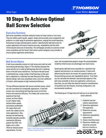 White Paper 10 Steps To Achieve Optimal Ball Screw Selection