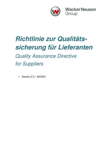 Quality Assurance Directive For Suppliers