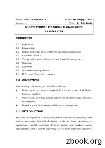 MULTINATIONAL FINANCIAL MANAGEMENT: AN OVERVIEW STRUCTURE